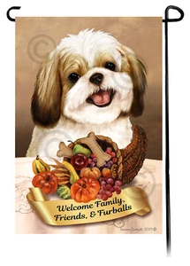Thanksgiving Garden Flag - Gold and White Shih Tzu 128B - Picture 1 of 1
