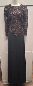 Tadashi Shoji Black Copper Lace Mesh Mother Bride Groom Formal Long Dress SZ 8 - Picture 1 of 4