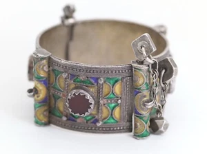 Antique - Bracelet African Um 1900 Carnelian, Enameled, Foldable, L: 7 1/2in - Picture 1 of 9