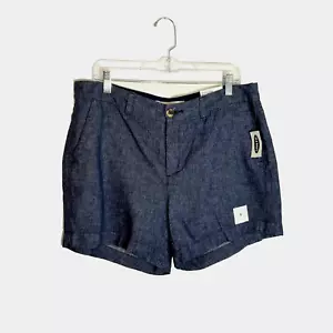 Old Navy Shorts Women's Size 12 Linen Blend Blue Mid Rise 5 Inch Inseam New - Picture 1 of 8