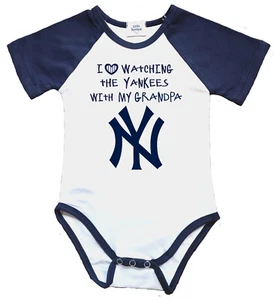 Watching With Grandpa Yankees Jersey Bodysuit Outfit - Picture 1 of 2