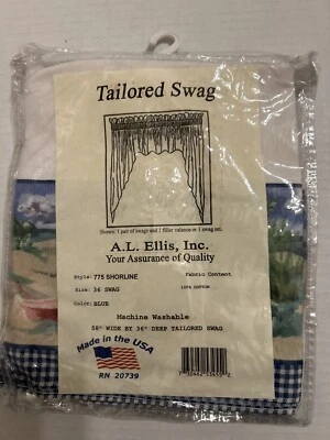 Vintage Shoreline Coastal Beach White Tailored Swag Valance A.L. Ellis NEW - Image 1 of 4