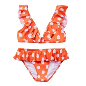 NWT GIRLS size 6-7, 9-10 ORANGE POLKA DOT V-NECK RUFFLE SKIRTED BIKINI - Picture 1 of 2