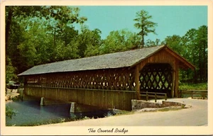 Vintage Postcard White Border Covered bridge Stone Mountain Park GA Athens - Picture 1 of 3