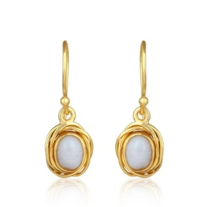 Attractive Wire Wrapped Earring In Gold Plated With Blue Lace Agate Gift for Her - Picture 1 of 5