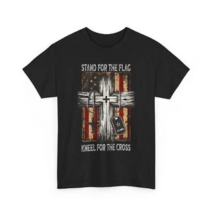 Stand for the Flag Kneel for the Cross Shirt Christian USA Patriotic Tee Gift - Picture 1 of 7