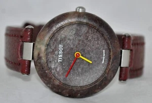 Vintage Tissot RockWatch Brown/Black Granite Stone Pink Leather Band R150 WORKS - Picture 1 of 8