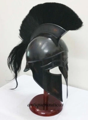 CASCO CORINTIO MEDIEVAL REY ARMADURA LEONIDAS CASCO CON PLUMA NEGRA CON SOPORTE Foto 1 de 4