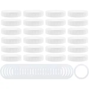 Wide Mouth Plastic Mason Jar Lids with Silicone Seal Rings 24pk Deluxe Set - Picture 1 of 10