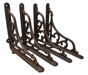 Set of 4 New Antique-Victorian Style Cast Iron Shelf Brackets  9" x 9" Hangers  - Picture 1 of 5