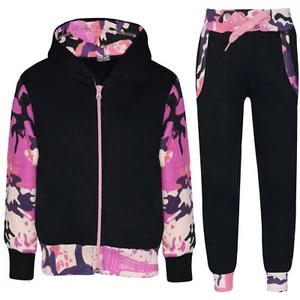 Kids Girls Camo Baby Pink Tracksuit Fleece Hooded Jogging Suit Bottom Jogger2-13 - Picture 1 of 6
