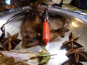 Ausgefallenes Rot Türkis Antik Kupfer Pendel, Kupferkette mit Hänger Braun Org Tasche - Bild 1 von 6