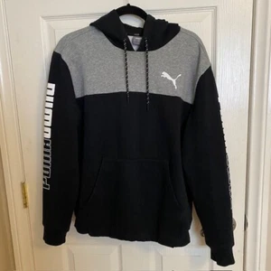 PUMA Hoodie Black Gray White Mens Size Small Pullover Drawstring Pockets - Picture 1 of 2