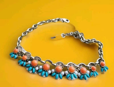 Lee X Lee Angel Women's Metallic Orange Turquoise Faux Stone Necklace  - Image 1 of 4
