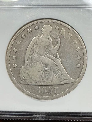 NGC F15 1857 SEATED LIBERTY DOLLAR NICE COLOR VERY SCARCE DATE - Image 1 of 3