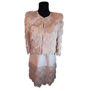 BCBGMAXAZRIA Fringe Two-Piece Set Blush Pink Jacket and Dress Size S - Picture 1 of 5