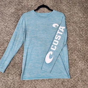 COSTA Long Sleeve Shirt Sun Rash Guard Mens Sz S Blue White Logo Sleeve Fishing - Picture 1 of 10