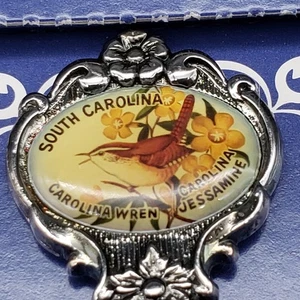 Vintage South Carolina State Souvenir Spoon Silverplate Enamel Bird Flower Boxed - Picture 1 of 8