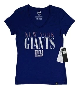 47 Brand NEW YORK GIANTS Women's Short Sleeve V-Neck Blue T-Shirt Size S NWT NFL - Picture 1 of 8