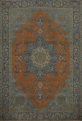 Orange Over-Dyed Dining Room Area Rug 9x12 Vintage Traditional Handmade Carpet - Image 1 of 4