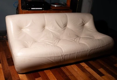 Ligne Roset Kali Sofa Creme Leder Selten Togo Michel Ducaroy 190cm Italia 70er - Bild 1 von 4