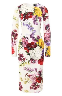 Dolce & Gabbana White/Multicolor Floral Print Long Sleeve Dress 44/US 8 - Image 1 of 4