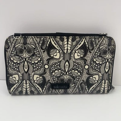 Cartera SAKROOTS Ecotwillc Encino Essential Cremallera Alrededor Bolso sin asas Búho PVC Negro Blanco Foto 1 de 4