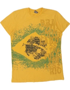 LOTTO Mens Brazil Graphic T-Shirt Top Large Yellow Cotton DO46 - Picture 1 of 4