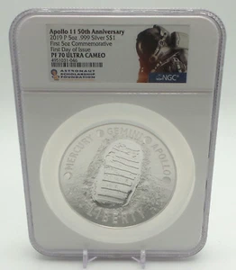 Apollo 11 50th Anniversary 2019 P 5oz .999 Silver S$1 PF 70 Ultra Cameo - Z334 - Picture 1 of 5
