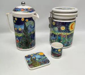 Chaleur Masters Collection Van Gogh Starry Night 4 pc Set French Press Canister - Picture 1 of 8