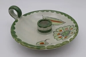 Mexican Folk Art Clay Pottery Candle Holder Marked Mexico Signed - Picture 1 of 5