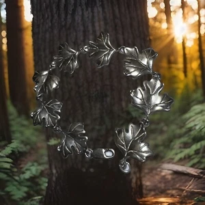 Vintage STERLING 925 21g realistic Leaves Maple Leaf Design Bracelet 7 Inch - Picture 1 of 8