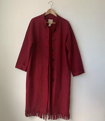 J. Jill Alpaca Wool Long Burgundy Jacket Fringe Hem Size L - Image 1 of 4