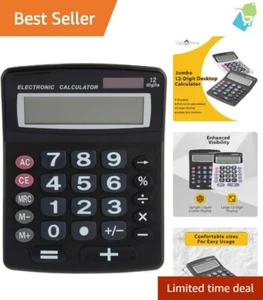 Jumbo 12-Digit Solar Powered Calculator with Large LCD for Home & Office - Picture 1 of 9