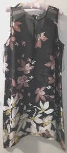 Ärmelloses schwarzes geblümtes Damenkleid Haifischbisssaum Nicole Miller Größe 16 SCHÖN!! - Bild 1 von 11