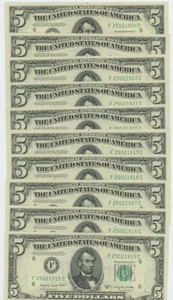 FR #1964F $5 1950C (10) Federal Reserve Notes Atlanta Consecutive DC-6264 - Picture 1 of 2