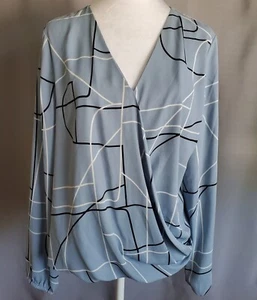 Alfani Blouse Geometric pattern long sleeved V-neck Blue Size 12 Career Dressy - Picture 1 of 13