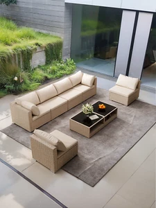 8-Piece Patio Furniture Set, All-Weather Boho Outdoor Conversation Set Sectional - Picture 1 of 5