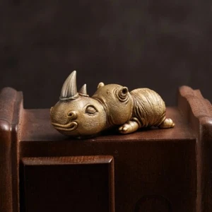 Vintage Bronze Crouching Rhinoceros Figurine, Metal Rhinoceros Artwork Statue - Picture 1 of 10