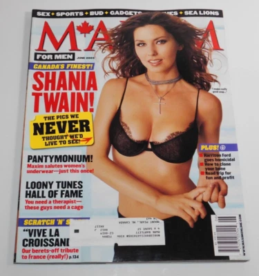 Maxim Magazine June 2003 #66 Shania Twain cover Plus Harrison Ford SEX SPORTS - Image 1 of 3