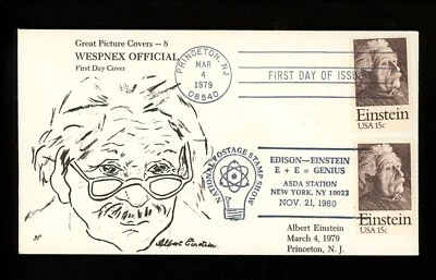 US Postal History Science Albert Einstein 1980 New York NY Dual #1774 FDC - Image 1 of 2