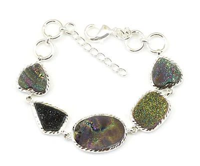 Drusy Titanium Bracelet Silver Druzy  Adjustable 6.5 to 8 Inches Bezel Set - Image 1 of 2