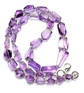 Natural Gem Brazil Amethyst Faceted Nugget Beads Necklace 18" 152Cts. - Picture 1 of 4