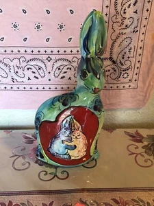 Vintage Turov Art Ceramic Hand Made Sculpture Greenish Bunny - Picture 1 of 7