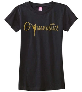 Gymnastics Gold Script Girls Fitted T-Shirt Gymnast Pride Gift - Picture 1 of 9