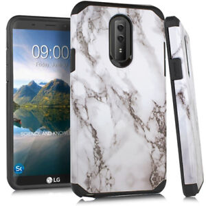 For LG Stylo 4 - White Marble Hard Hybrid Rubber Protector Armor Skin Case Cover