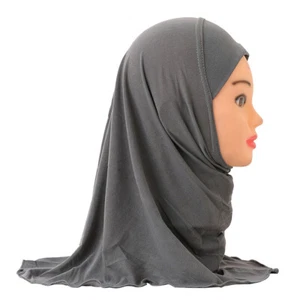 Girls Kids Hijab Scarves Polyester Shawls Wraps Solid Colors Headscarf Muslim - Picture 1 of 24