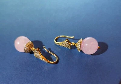 Vergoldete Hängeohrringe mit Rosenquarz  - Bild 1 von 4