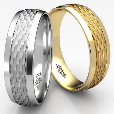 Classic Chain Link Beveled Edge Men's Women's Wedding Band 14k White Gold 7.5mm - Image 1 of 4