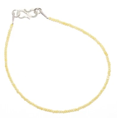 Yellow Zircon Gemstone 2 mm Round Beads 925 Fine Silver 5" Strand Bracelet  G-10 - Image 1 of 4